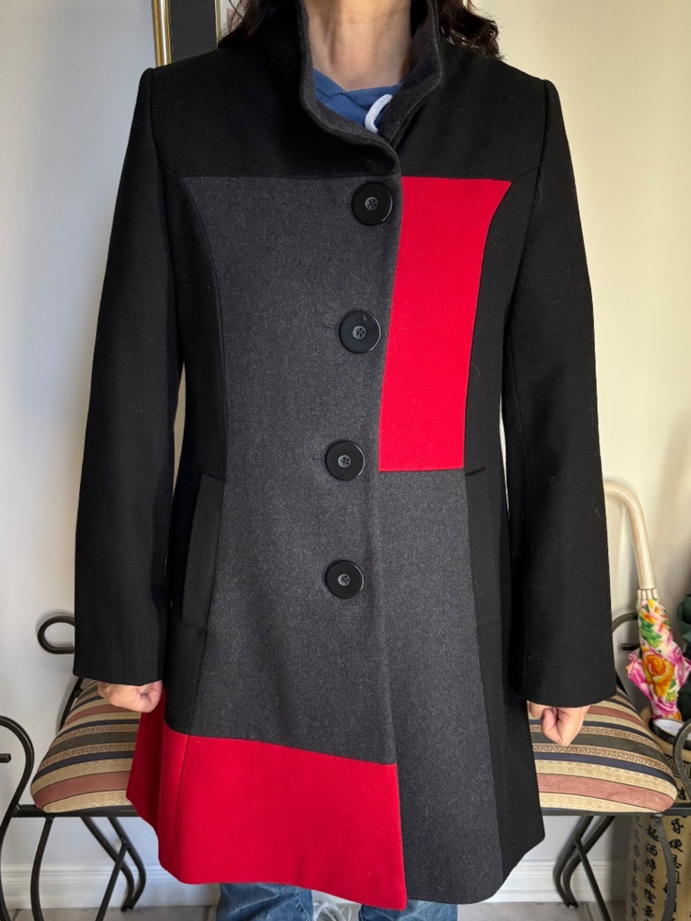 Marcona Women wool blend coat red, black and grey Size Small